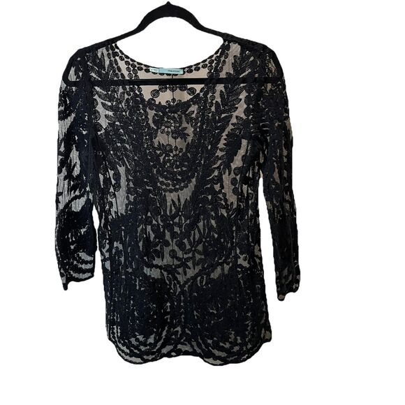 Maurices Tops - Maurices Shirt Top Blouse Pullover Boat Neck Womens Size S Black Sheer Lace